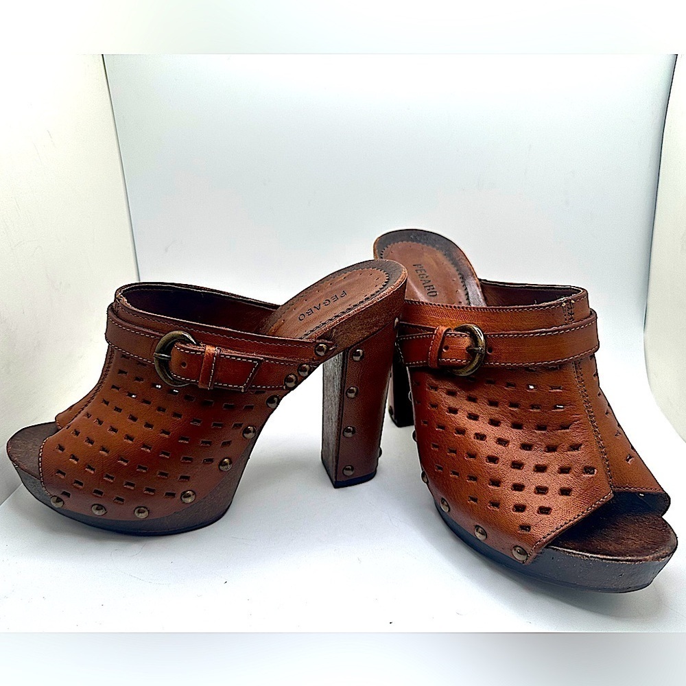 Pegabo Vintage Leather cut open-toe slide on heeled sandal size EU37